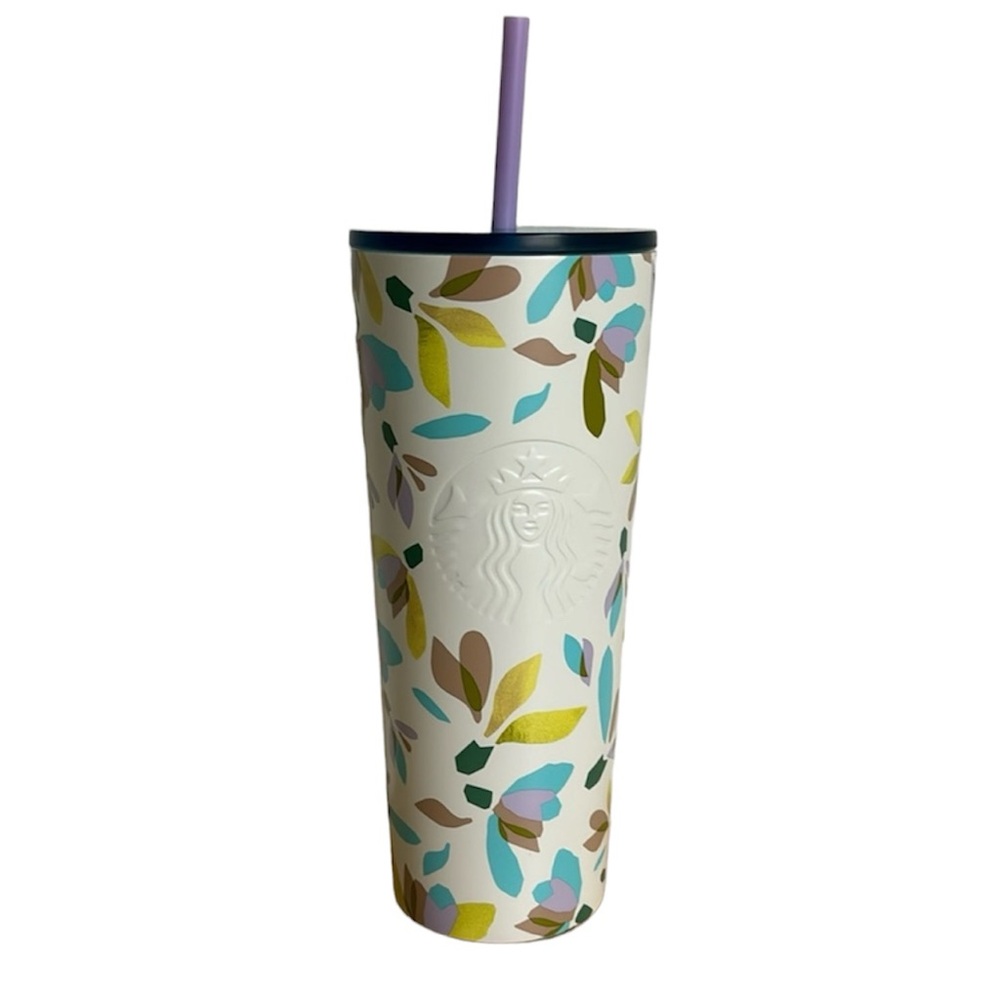 Starbucks Spring Flower Soft Touch Matte 24oz Tumbler off white floral print